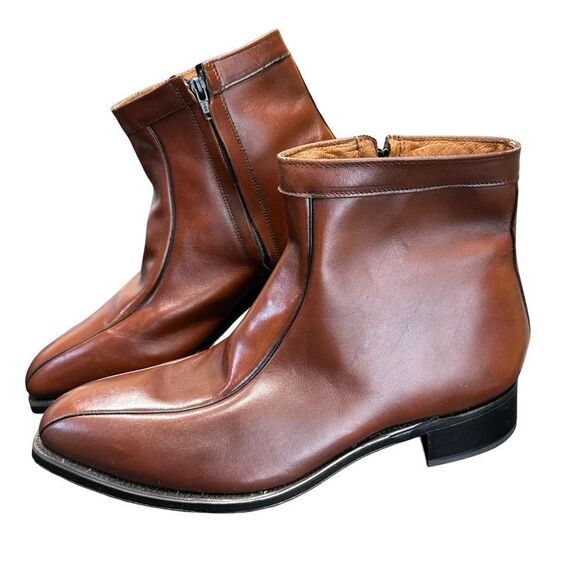 STAFFORD Never Worn Whiskey Brown Leather Ankle Zip Chelsea Boots Size 13 - Picture 3 of 17